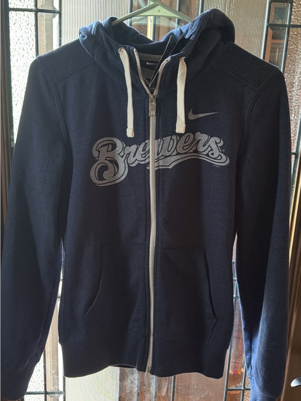 Nike Navy Blue Brewers Zip-Up Hoodie with White Trim